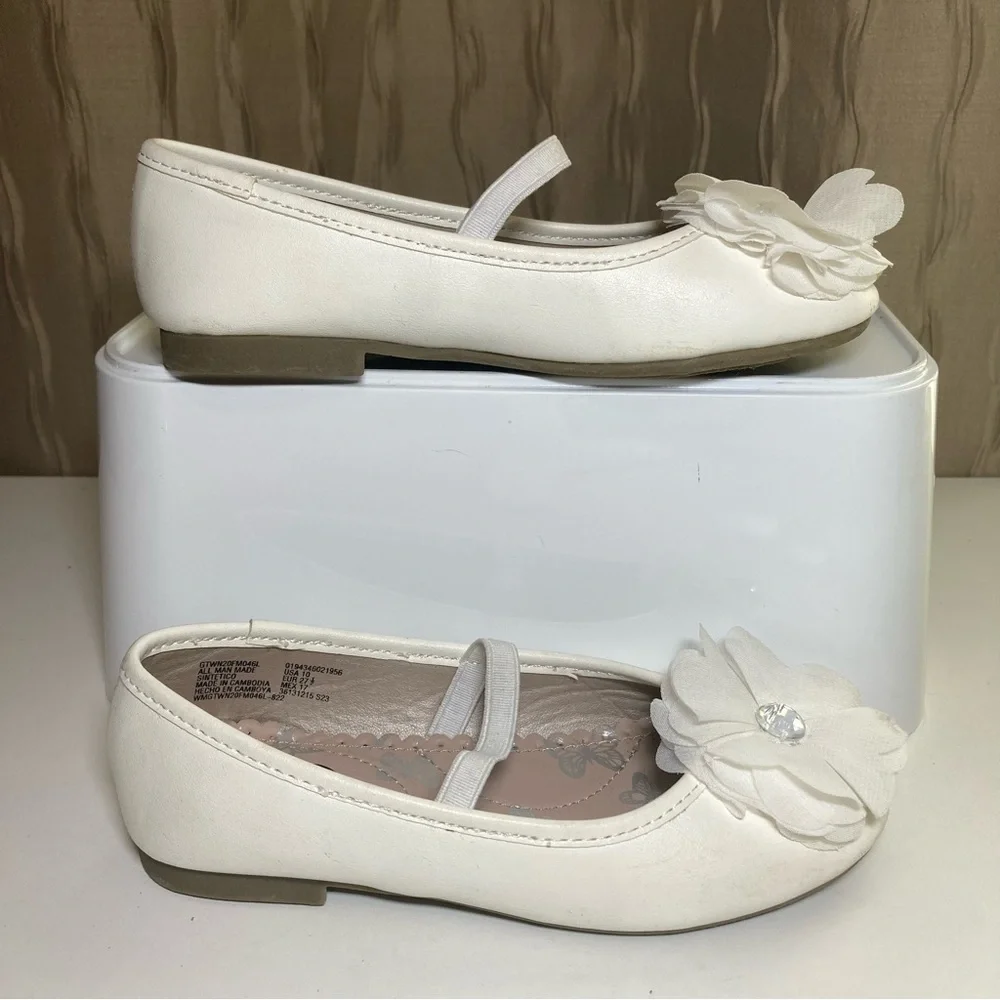 🌺Wonder Nation Girl’s 10 Dressy White Ballet Flat Flower